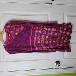 Desigual Bright Long Sleeve Faux Wrap Dress With Metallic Print Child Size 13/14